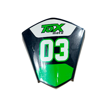 Placa/Porta Numero (dianteira) - Tox VR 50 (QD03 / E-QD03L / QD07 /QD06) mini-ATV 49 (c/ autocolante verde)